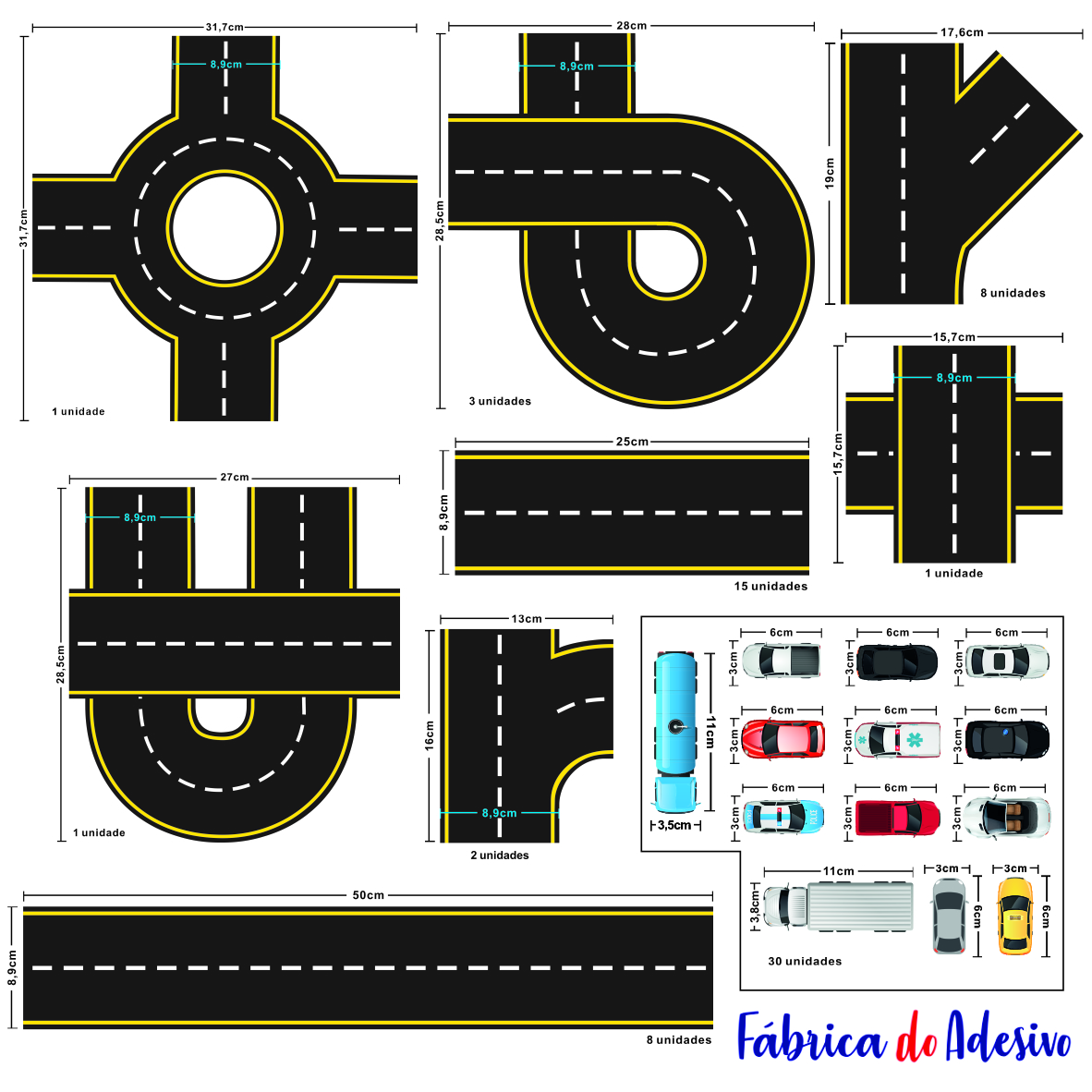 Adesivo de Parede para brincar Pista de Carros